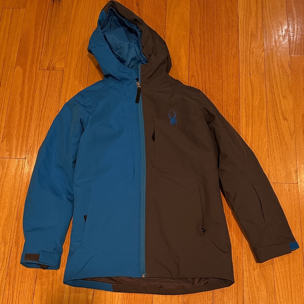 Spyder Insulated Waterproof Kids Blue and Black Hooded Ski/Snowboard Jacket NWOT